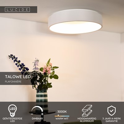 Lucide TALOWE LED - Plafonnière - Ø 60 cm - LED Dimb. - 1x42W 3000K - Wit